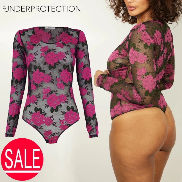 【訳あり 展示会展示商品】 Tバックボディ インナー 長袖 S 花柄 インポートランジェリー 締め付け感なし ラク 2403087 フキシア/ブラック UNDE...