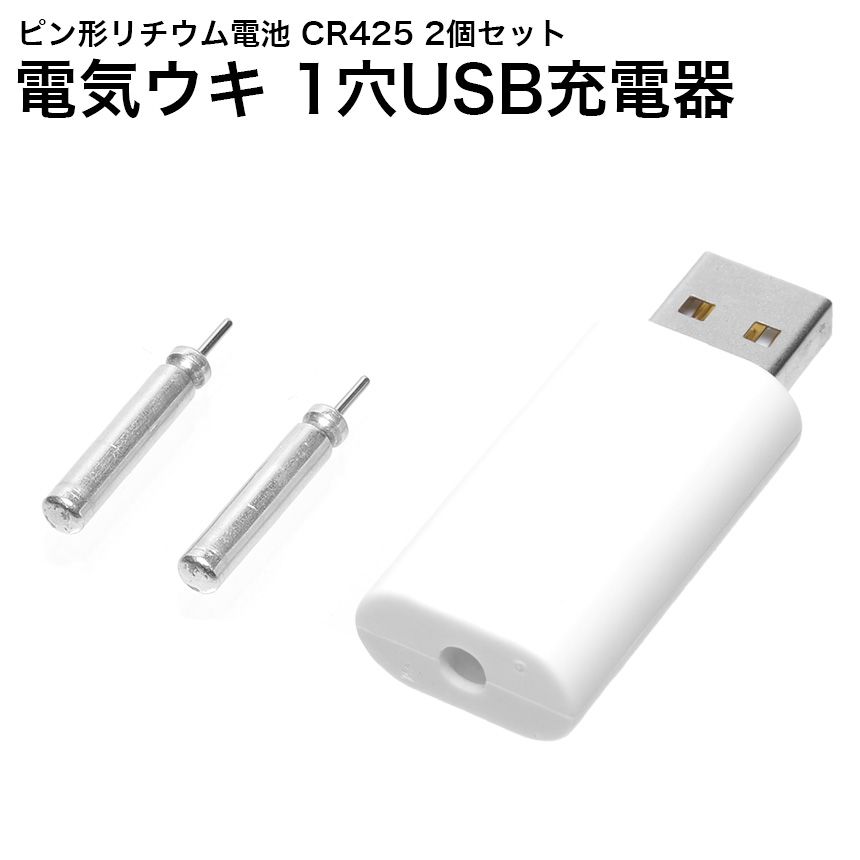 1穴充電 電気ウキ USB充電器 CR425 リチウム電池 セット ピン形充電 釣り フロート