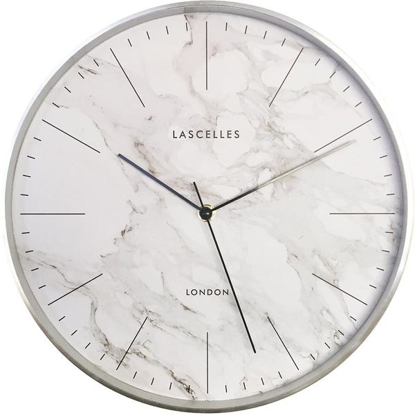 ロジャーラッセル 掛け時計 Roger Lascelles社製 BRUSHED CHROME METAL CASED WALL CLOCK WITH MARBLE DIAL 31cm LC-LASC-BC-MARBLE