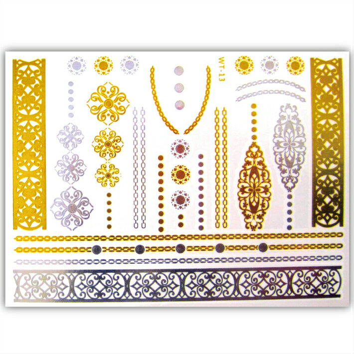 【5枚セット】フラッシュタトゥー フラッシュタトゥーシール Flash Tattoo タトゥーシール シャイニータトゥー ターコイズ ゴールド シルバー フェザー シェル スターフィッシュ チェーン ブレス【120種類デザイン】金 銀 羽根 貝 ヒトデ ビーチ