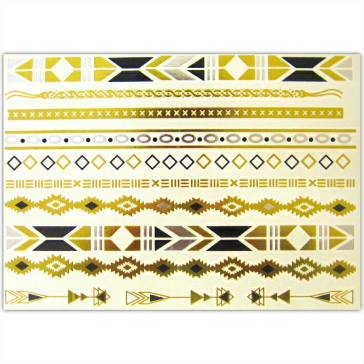 【5枚セット】フラッシュタトゥー フラッシュタトゥーシール Flash Tattoo タトゥーシール シャイニータトゥー ターコイズ ゴールド シルバー フェザー シェル スターフィッシュ チェーン ブレス【120種類デザイン】金 銀 羽根 貝 ヒトデ ビーチ