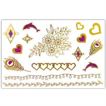 【エントリーでポイント20倍】【3Dフラッシュタトゥーシール】【4枚セット】日本初登場 3D Flash Tattoos / フラッシュタトゥー / シャイニングタトゥー / タトゥーシール 立体 メタリック ゴールド　新感覚ジュエリータトゥー 海外セレブに大人気