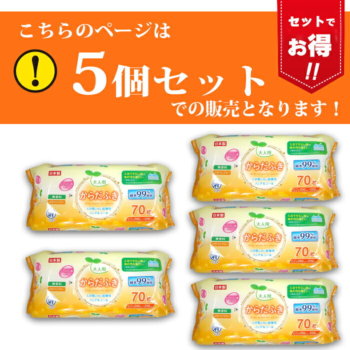 防災 大人用 からだふき 5個 オレンジ色パッケージ 大判 ウェットティッシュ ノンアルコール 家族用 備蓄用 防災グッズ 災害 auc-chama-cha-10032612 chama_cha サンプル画像2