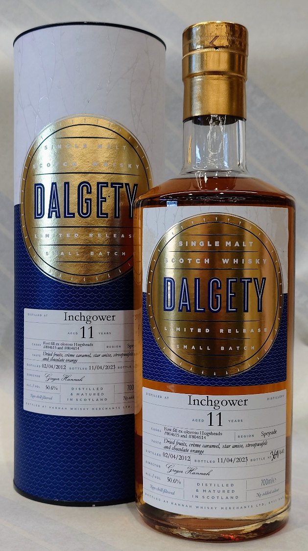 インチガワー 2012 11年 1stフィル オロロソシェリーホグスヘッド × 2樽 ダルゲティ 50.6% 700ml【ハンナ ウイスキー マーチャンツ】