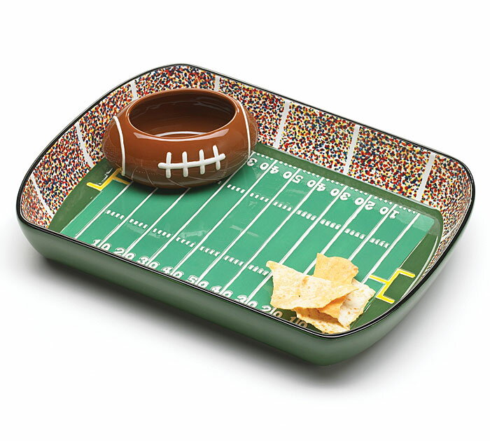 チップスとディップを入れるお皿　アメリカンフットボールのスタジアムとボール（陶磁器）
