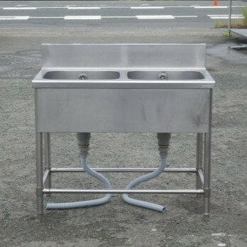 【中古】業務用 ステンレス 2槽 シンク W1000 D600 H800(+150)mm 厨房 槽内寸W438D430深250mm