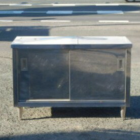 【中古】業務用 ステンレス 調理台 W1200 D600 H800mm W120cm 引違い 扉付 作業台 片面 レール手前さびあり