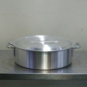 【中古】業務用 アルミ 外輪鍋 浅型両手鍋 ふた付 36cm 外寸W394H118手73mm 12L 2.97kg 寸胴鍋