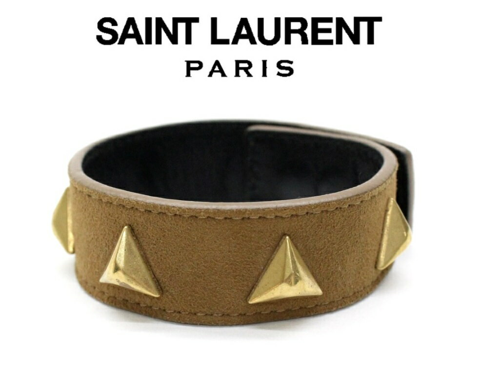 ●S◆Saint Laurent◆茶スエードレザー×ゴールドスタッズバングル【サンローラン】 送料無料