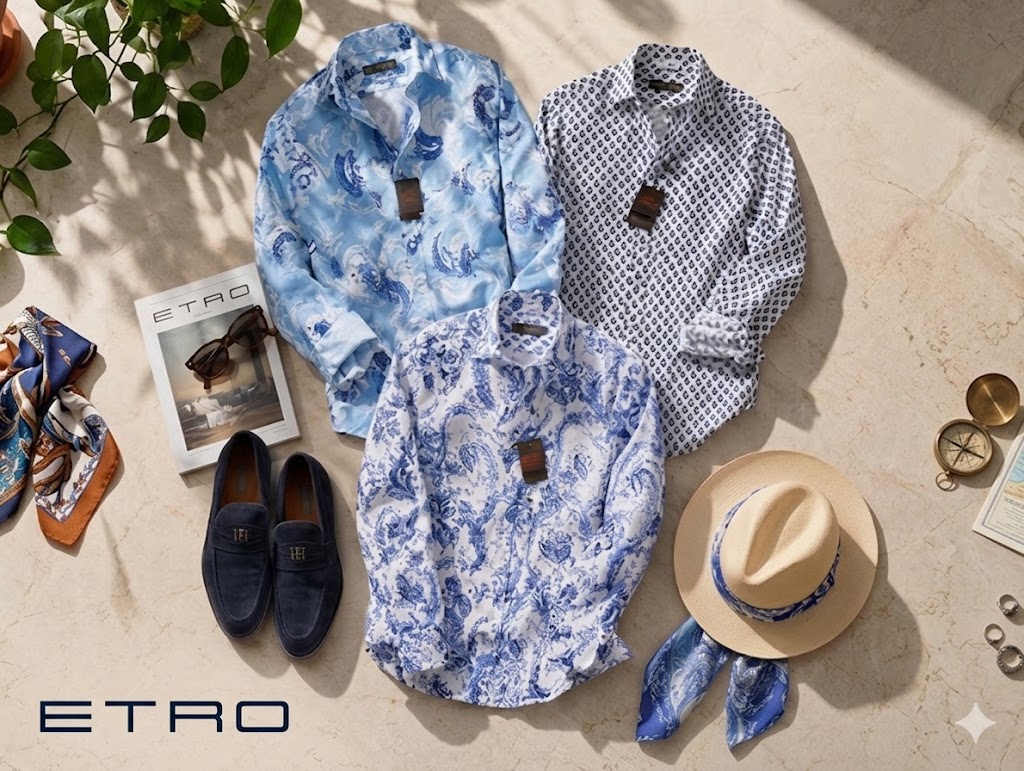 Rakuten - ●福袋 エトロ ETRO 39 イタリア製 コットンプリントシャツ3枚セット ネクタイプレゼント【送料無料】