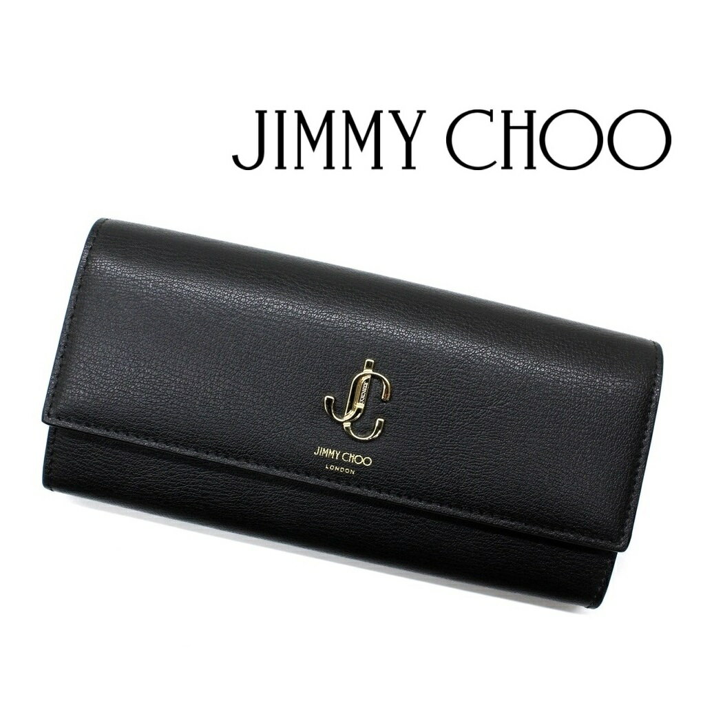 ジミーチュウ 財布（レディース） ★ JIMMY CHOO ジミーチュウ ロゴ デザイン 黒 レザー 長財布 送料無料