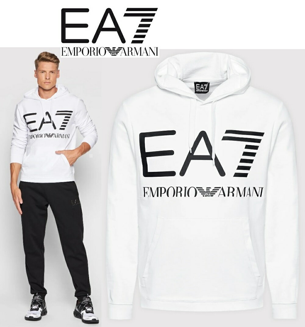 ★EA7◆EMPORIOアルマーニ 白ロゴプリントスウェットパーカー【M／L／XL／XXL】　送料無料