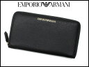 エンポリオ アルマーニ 長財布 メンズ ★EMPORIO ARMANI アルマーニ 黒ロゴ入りレザーラウンドジップ長財布