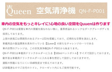 15日5%OFF Queen製 車載用空気清浄機 車載用 車用 空気清浄機 フィルター搭載 マイナスイオン発生機 PM2.5除去 花粉 脱臭 ウイルス 自動車 USB 2ポート qn-F-P001