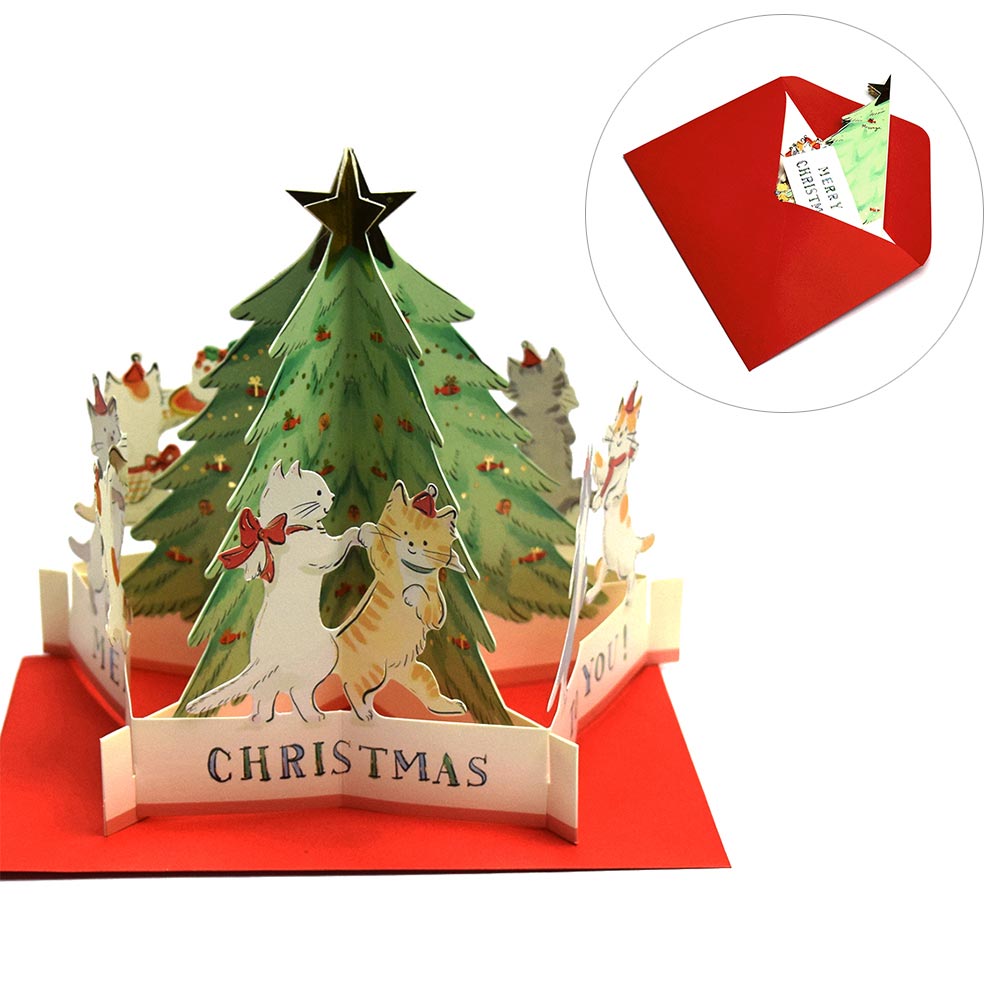 クリスマス　ダンシングカード [ キャット ] KE-20  [ クリスマスカード メッセージカード グリーティングカード 飛び出す 立体 ポップアップ ねこ 猫 ネコ ]