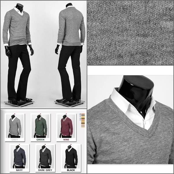 シャツ ベーシック ウールタッチ　Vネック メンズ カットソー 長袖　6カラー is06