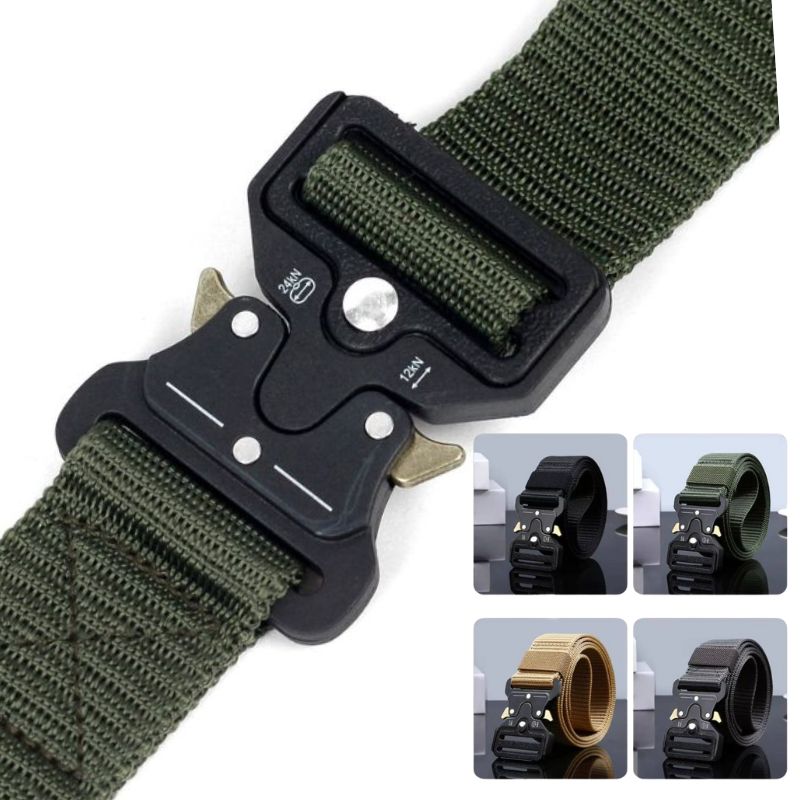 タクティカル ベルト メンズ ナイロン タクティカルベルト シンプル ソリッド カーキグリーン ワンタッチ バックル ソリッド 無地 穴なし 無段階 調整自由 全長120cm アウトドア キャンピング サバイバルゲーム ミリタリー