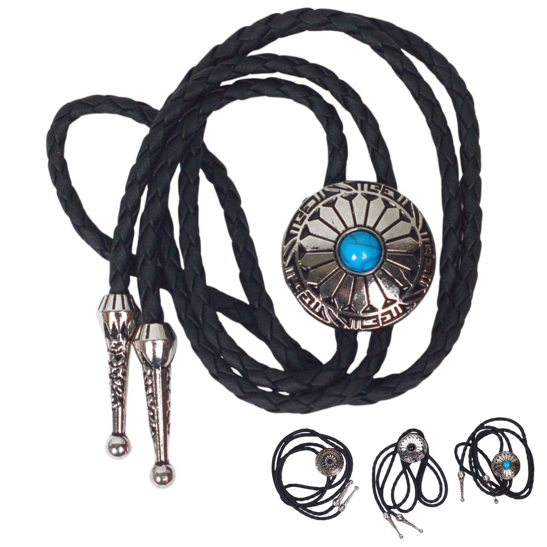 ターコイズ コンチョ ボロタイ ループタイ 合成皮革 レザー調 メンズ レディース ウエスタン ネクタイ ネイティブ カウボーイ ファッション シルバー アクセ