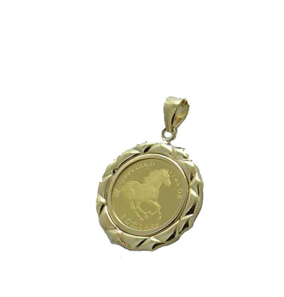【代引き手数料、送料無料】ツバルの国の野生馬をレリーフした ツバル馬純金貨1/25オンスペンダント
