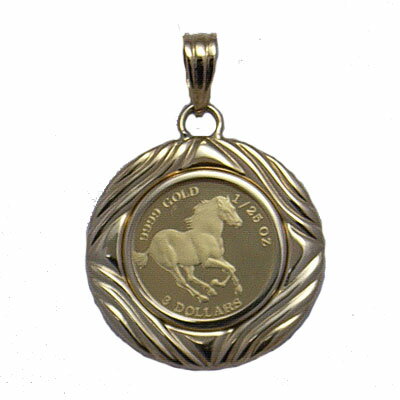 【代引き手数料、送料無料】ツバルの国の野生馬をレリーフした ツバル馬純金貨1/25オンスペンダント