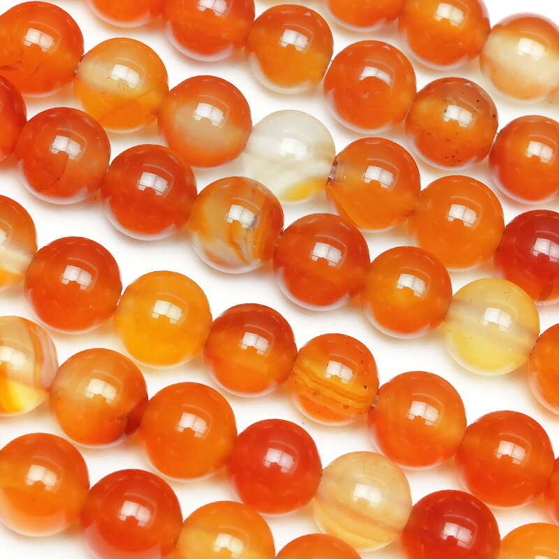 ミックスカーネリアン 丸玉 6mm【1連販売】▽ カーネリアン アゲート カルセドニー 紅玉髄 7月の誕生石 Cornelian ラウンド 丸ビーズ 連売り 天...