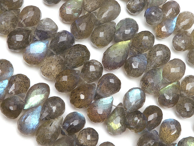 ラブラドライト ドロップカット 7～12mm No.2【1連販売】▽ ラブラドレッセンス 曹灰長石 Labradorite しずく 雫 連売り 天然石 ビーズ パワーストーン パーツ アクセサリー 素材 材料