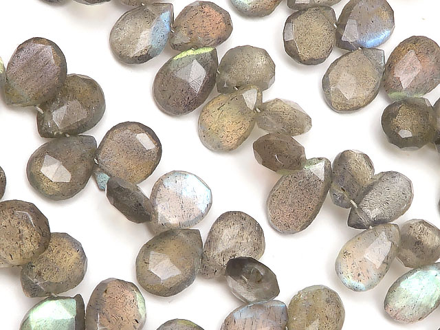 ラブラドライト ペアシェイプカット 7～10mm No.12【1連販売】▽ ラブラドレッセンス 曹灰長石 Labradorite しずく 雫 連売り 天然石 ビーズ パワーストーン パーツ アクセサリー 素材 材料