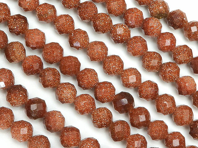 ゴールドストーン 32面カット 丸玉 4mm［プレミアムカット］【1連販売】▽ グラスビーズ ラウンドカット 連売り ビーズ パワーストーン パーツ アクセサリー 素材 材料