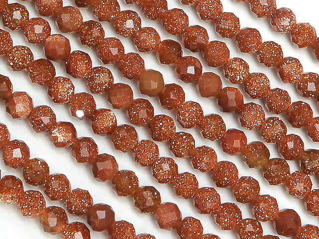 ゴールドストーン 面カット 丸玉 2mm［プレミアムカット］【1連販売】▽ グラスビーズ ラウンドカット 極小 連売り ビーズ パワーストーン パーツ アクセサリー 素材 材料