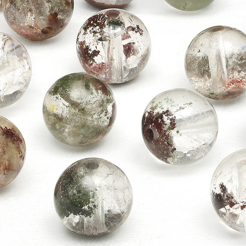 【粒販売】ガーデンクォーツ 丸玉 8mm【4粒販売】▽ 庭園水晶 苔入り水晶 ガーデン水晶 クリスタル Garden quartz ラウンド 丸ビーズ 粒売り ...