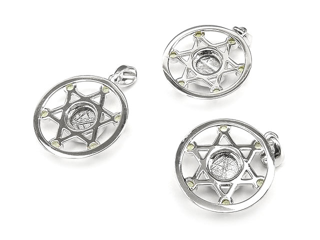 ムオニナルスタ隕石 メテオライト＋モルダバイト 六芒星モチーフ ペンダントトップ 20mm【1コ販売】▽ 鉄隕石 隕鉄 天然隕石 Meteorite ペンダント シルバー 天然石 ビーズ パワーストーン パーツ アクセサリー 素材 材料の商品画像 3
