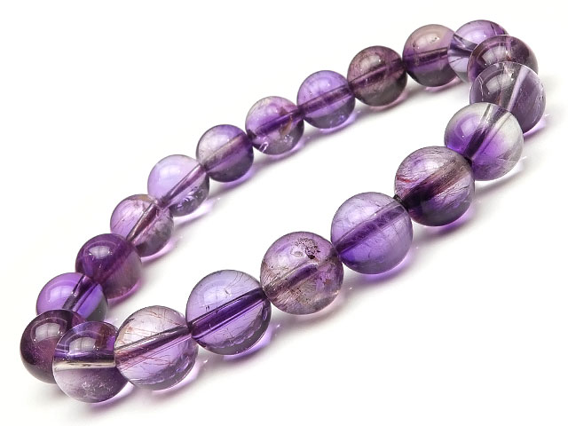 エレスチャルクォーツ スーパーセブン 丸玉ブレス 9〜10mm No.80【1点もの】▽ セイクリッドセブン 骸骨水晶 Elestial quartz Supe...