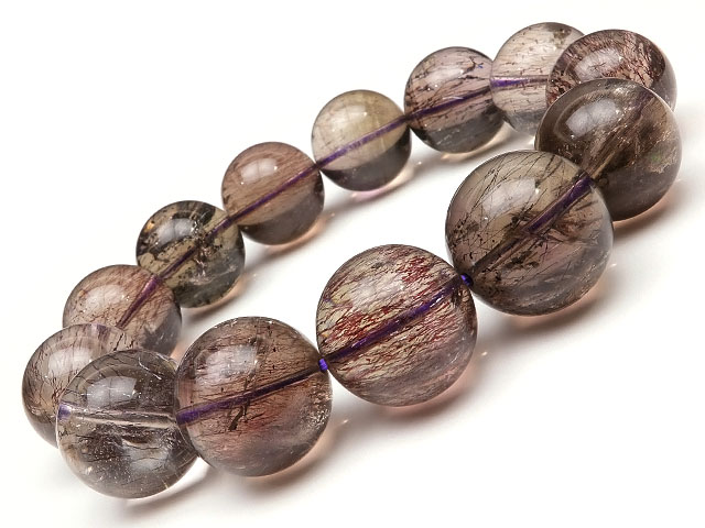 エレスチャルクォーツ スーパーセブン 丸玉ブレス 17mm No.94【1点もの】▽ セイクリッドセブン 骸骨水晶 Elestial quartz Super ...