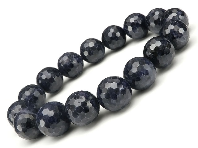 サファイア 128面カット 丸玉 ブレス 13mm No.3【1点もの】▽ サファイヤ 蒼玉 Sapphire 9月の誕生石 コランダム ブレスレット 数珠 ラ...