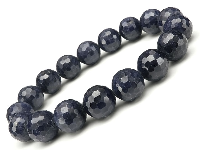 サファイア 128面カット 丸玉 ブレス 12mm No.5【1点もの】▽ サファイヤ 蒼玉 Sapphire 9月の誕生石 コランダム ブレスレット 数珠 ラ...