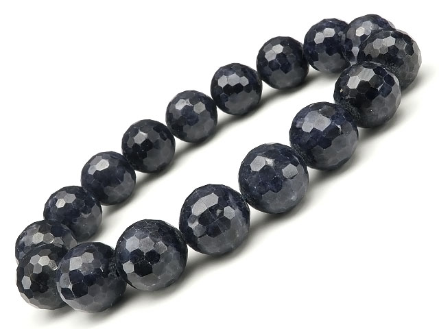 サファイア 128面カット 丸玉 ブレス 12mm No.7【1点もの】▽ サファイヤ 蒼玉 Sapphire 9月の誕生石 コランダム ブレスレット 数珠 ラ...