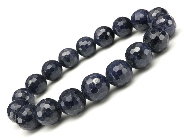 サファイア 128面カット 丸玉 ブレス 11mm No.8【1点もの】▽ サファイヤ 蒼玉 Sapphire 9月の誕生石 コランダム ブレスレット 数珠 ラ...