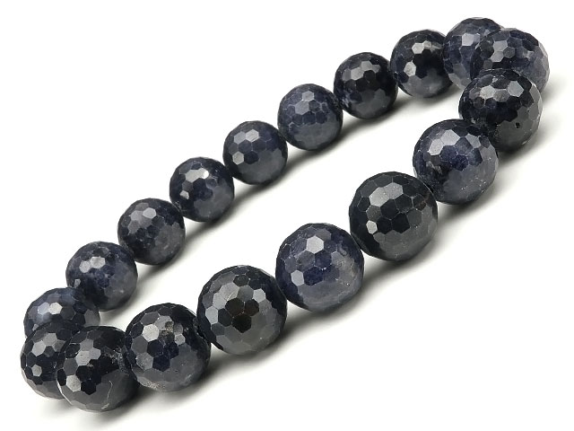 サファイア 128面カット 丸玉 ブレス 11mm No.13【1点もの】▽ サファイヤ 蒼玉 Sapphire 9月の誕生石 コランダム ブレスレット 数珠 ...