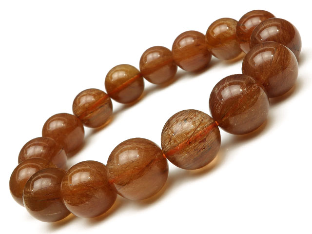 オレンジルチルクォーツ 丸玉ブレス 13〜14mm No.4【1点もの】▽ ルチル 針水晶 Rutilated quartz ブレスレット 数珠 ラウンド 天然...