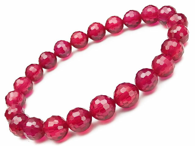 合成ルビー 128面カット 丸玉ブレス 8mm［プレミアムカット］【1コ販売】▽ 紅玉 Ruby 7月の誕生石 宝石の女王 ブレスレット 数珠 ラウンド 天然石 ビーズ パワーストーン パーツ アクセサリー 素材 材料のサムネイル