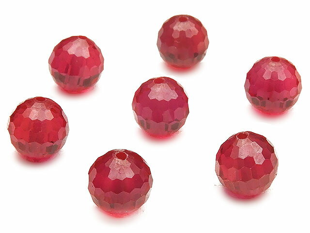 【粒販売】合成ルビー 128面カット 丸玉 8mm［プレミアムカット］【5粒販売】▽ 紅玉 Ruby 7月の誕生石 宝石の女王 ラウンドカット 粒売り 天然石 ビーズ パワーストーン パーツ アクセサリー 素材 材料