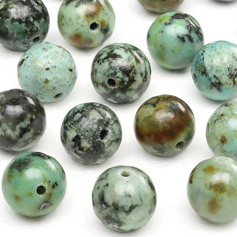 【粒販売】アフリカンターコイズ 丸玉 8mm【8粒販売】▽ トルコ石 Turquoise クリソコラ 珪孔雀石 ラウンド 丸ビーズ 粒売り 天然石 ビーズ パワ...