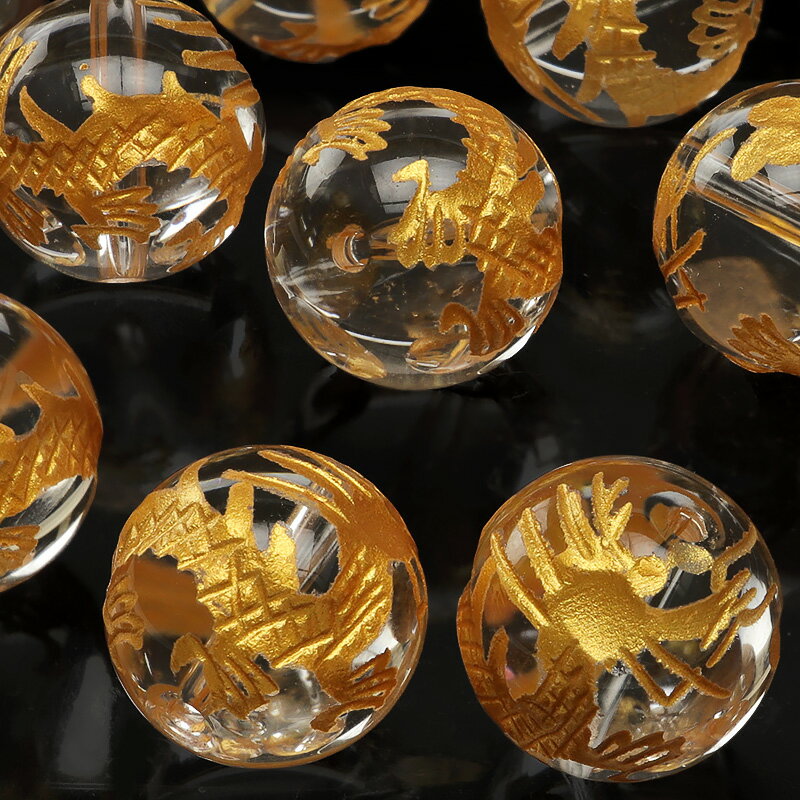 【粒販売】天然水晶 クリスタルクォーツ 青龍 金色彫刻 丸玉 12mm【1粒販売】▽ クリスタル 水晶 本水晶..