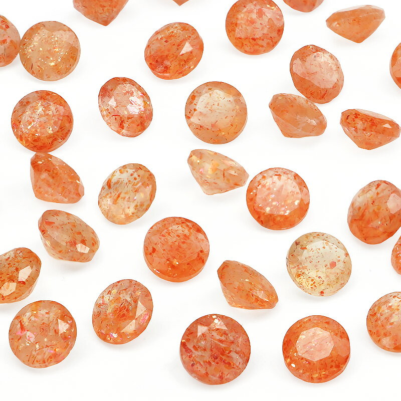 タンザニア産 サンストーン コインファセットカット ルース 5mm【4コ販売】▽ ヘリオライト 日長石 Sunstone 裸石 ラウンドカット 粒売り 天然石 ...