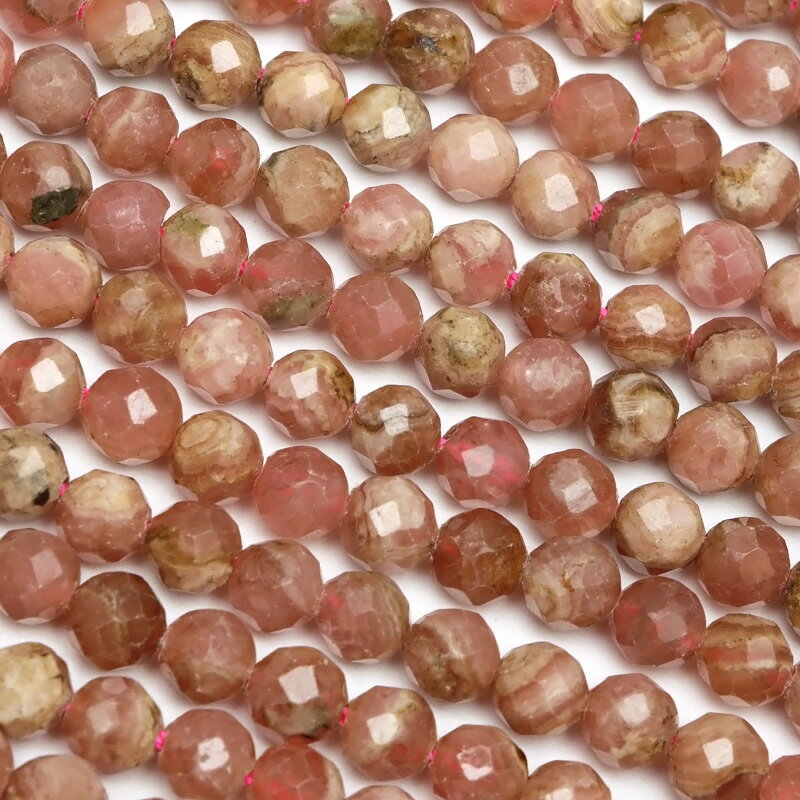 アルゼンチン産 インカローズ 面カット 丸玉 4mm【1連販売】▽ ロードクロサイト 菱マンガン鉱 Incarose..