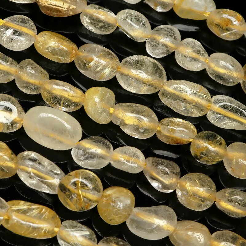 ルチルクォーツ ナゲット 3〜8mm【1連販売】▽ ルチル 針水晶 Rutilated quartz タンブル 連売り 天然石 ビーズ パワーストーン パーツ ...
