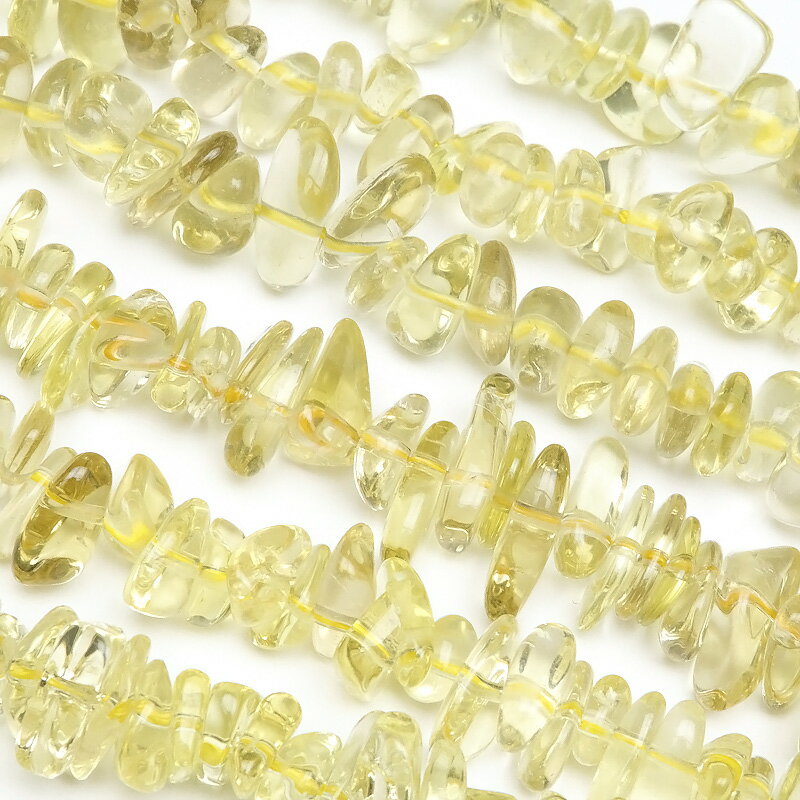 レモンクォーツ チップ 5〜14mm【1連販売】▽ レモン水晶 硫黄水晶 Lemon quartz さざれ タンブル 連売り 天然石 ビーズ パワーストーン パ...
