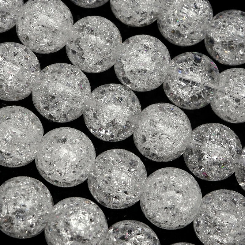 クラッククリスタル 溶錬水晶 丸玉 10mm【1連販売】▽ 爆裂水晶 水晶 水精 石英 Crystal quartz 4月の誕生石 ラウンド 丸ビーズ 連売り ...