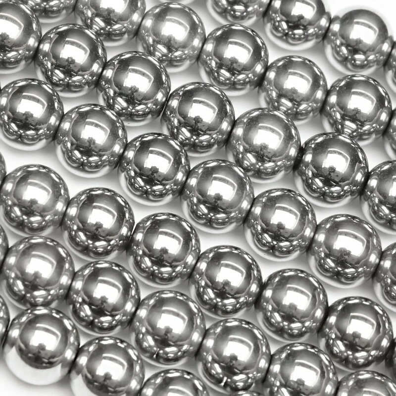 ヘマタイト シルバーメッキコーティング 丸玉 6mm【1連販売】▽ ヘマタイン 赤鉄鉱 Hematite ラウンド 丸ビーズ 連売り 天然石 ビーズ パワースト...