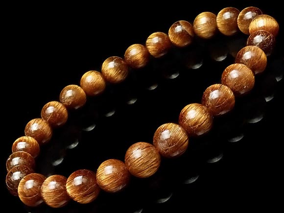 ブラウンルチルクォーツ 丸玉ブレス 6mm No.1【1点もの】▽ ルチル 針水晶 Rutilated quartz ブレスレット 数珠 ラウンド 天然石 ビー...